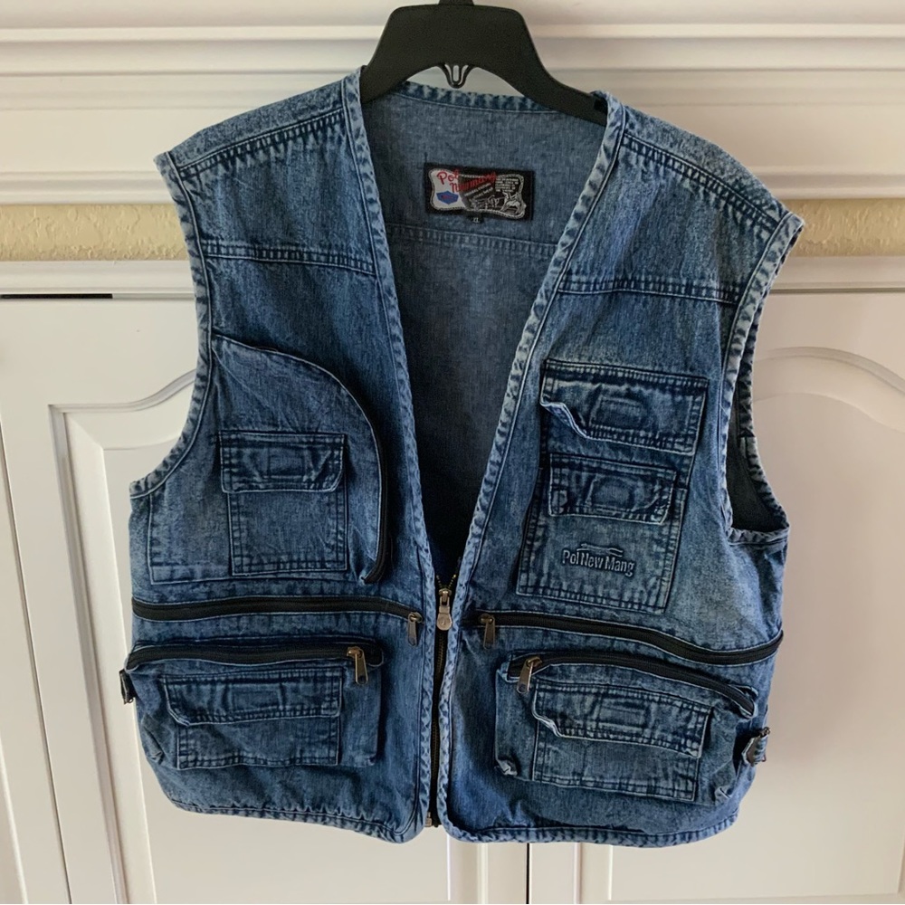 RARE Pol New Mang denim jean tactical vest size XL